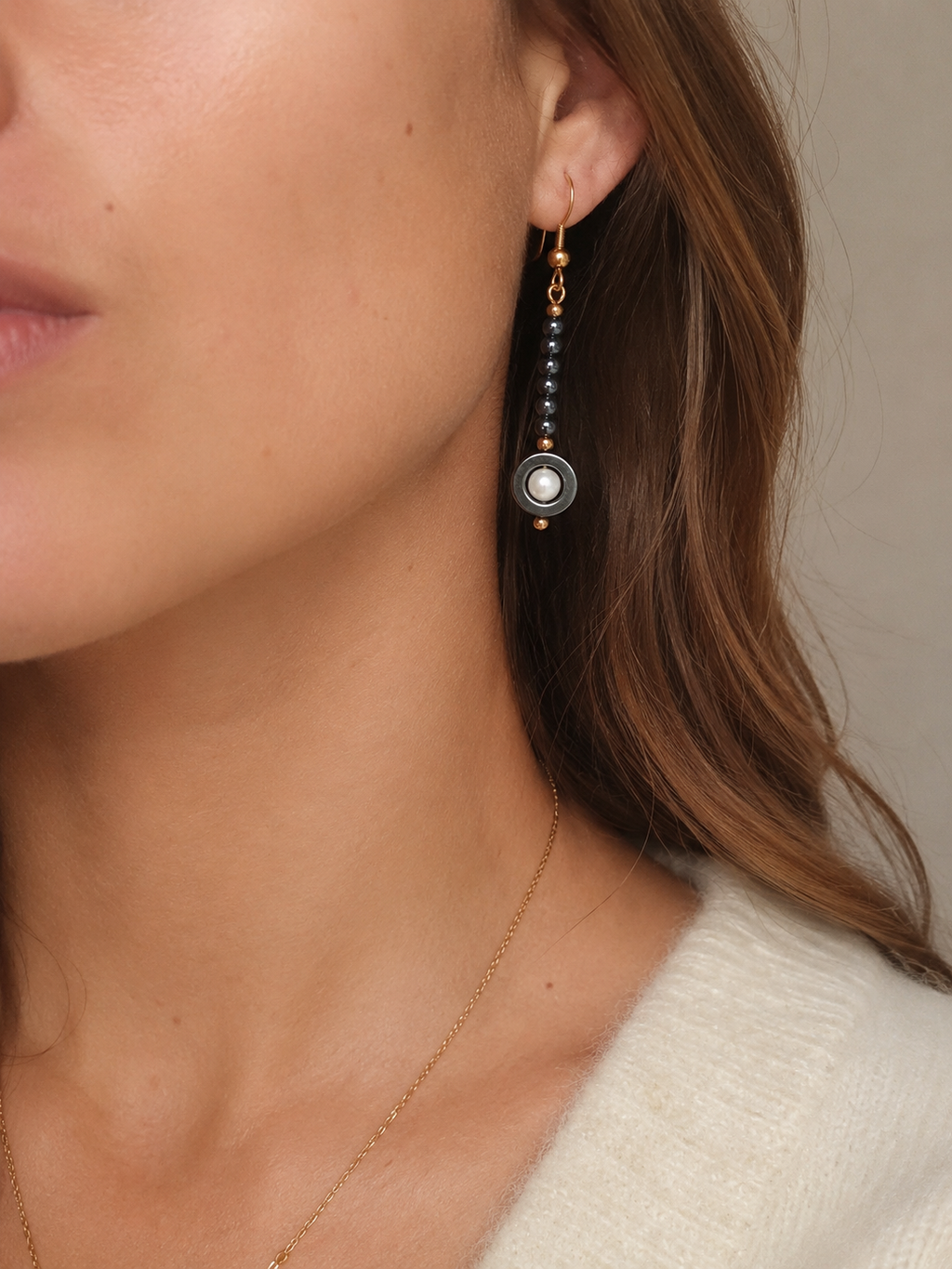boucles d'oreilles borgia hematite naturelle dorée coquillage acier inoxydable