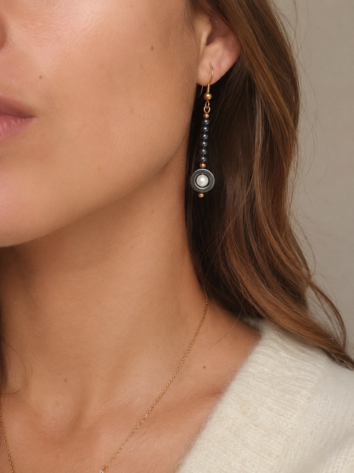 boucles d'oreilles borgia hematite naturelle dorée coquillage acier inoxydable