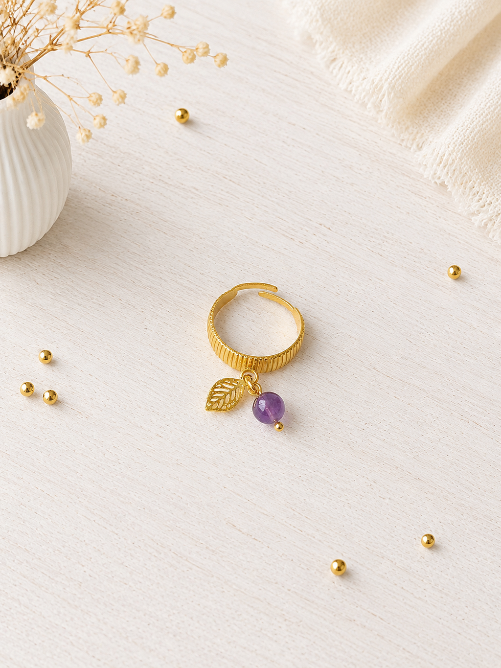Bague Lorca dorée en acier inoxydable - pierres naturelles - bijou artisanal - Ô Fil des Perles