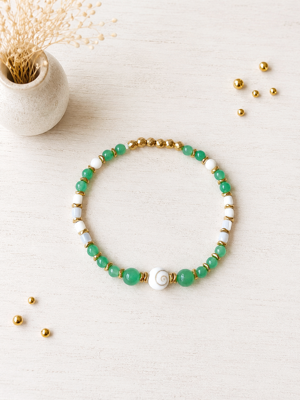 Bracelet Doha - Aventurine, Nacre & Œil de Sainte Lucie
