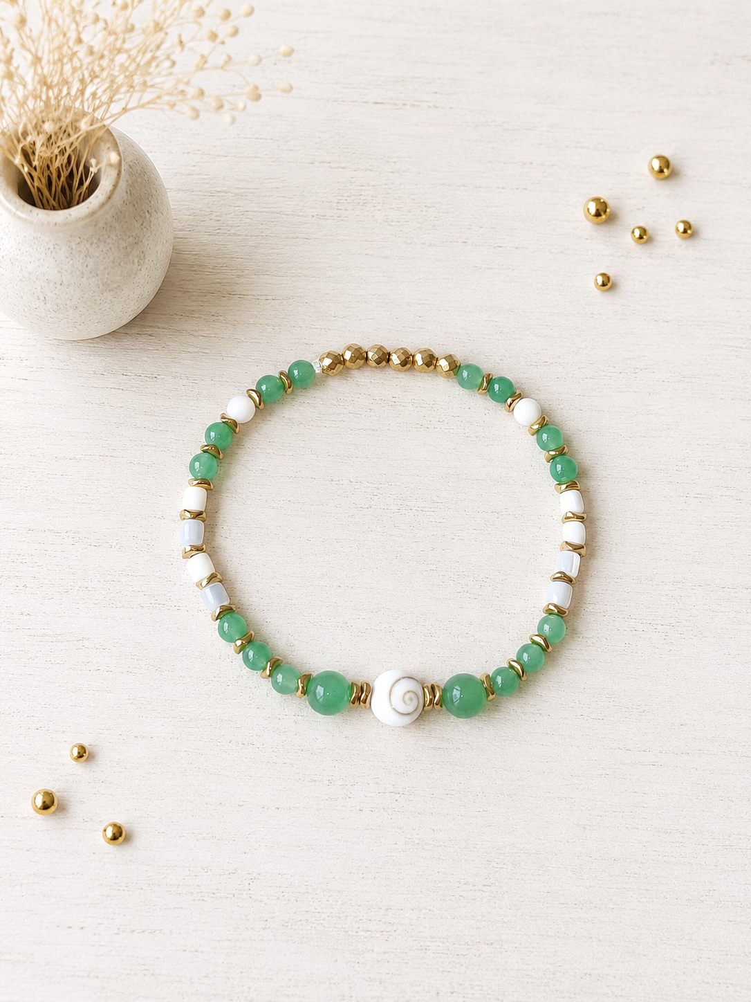 Bracelet Doha - Aventurine, Nacre & Œil de Sainte Lucie