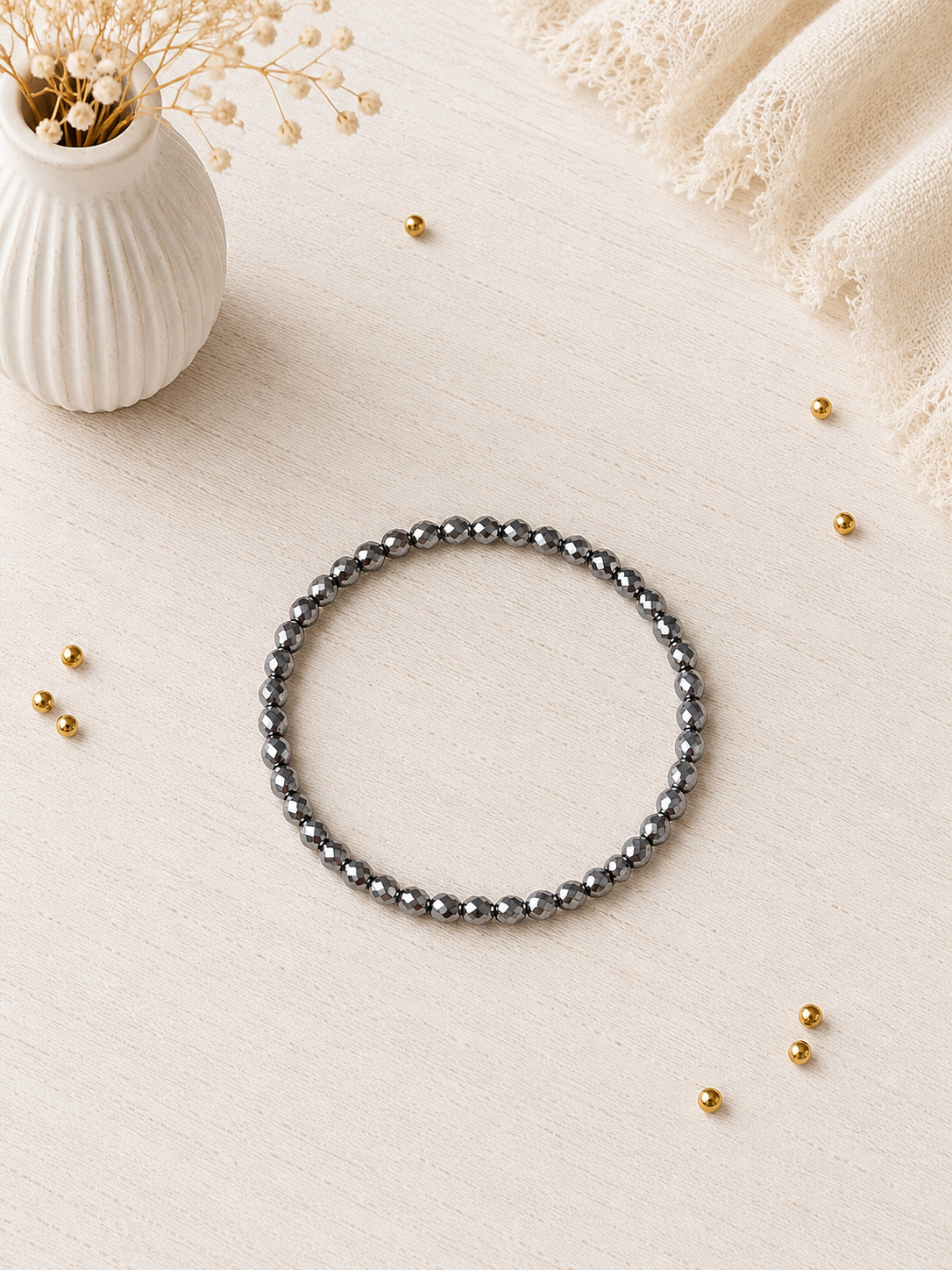 Bracelet hématite facettes argentée claire - pierres naturelles - bijou artisanal - Ô Fil des Perles