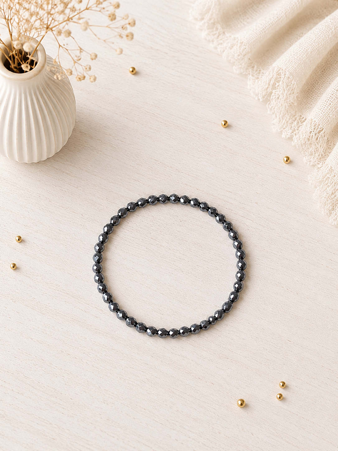 Bracelet hématite facettes argentée claire - pierres naturelles - bijou artisanal - Ô Fil des Perles