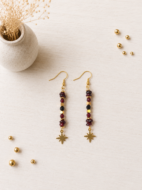 Boucles d'oreilles Jaipur grenat - pierres naturelles - bijou artisanal - Ô Fil des Perles