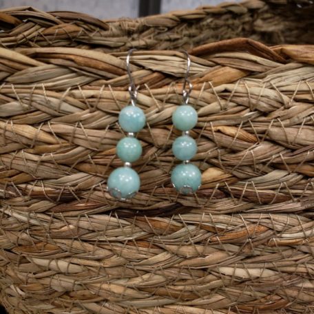 boucles d'oreilles trio de perles pierres naturelles amazonite acier inox