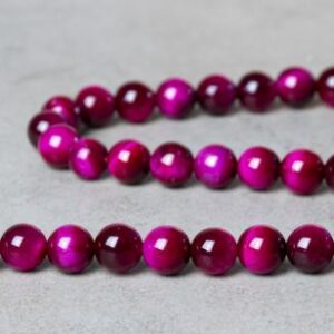 perle ronde oeil de tigre fuchsia 8mm pierres naturelles pierres fines