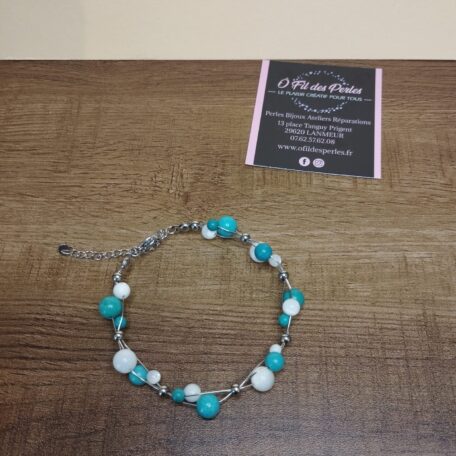 bracelet fil acier inoxydable magnésite teintée nacre du pacifique perles pierres naturelles 4 6 8mm fermoir et chaine d'extension